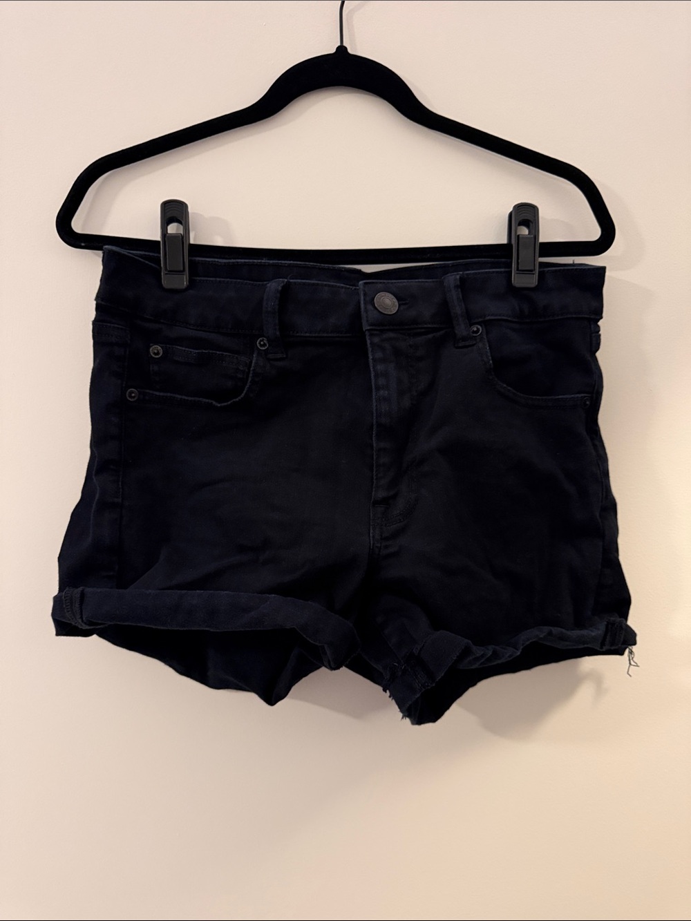American Eagle Outfitters Black Denim Rolled-Hem Shorts